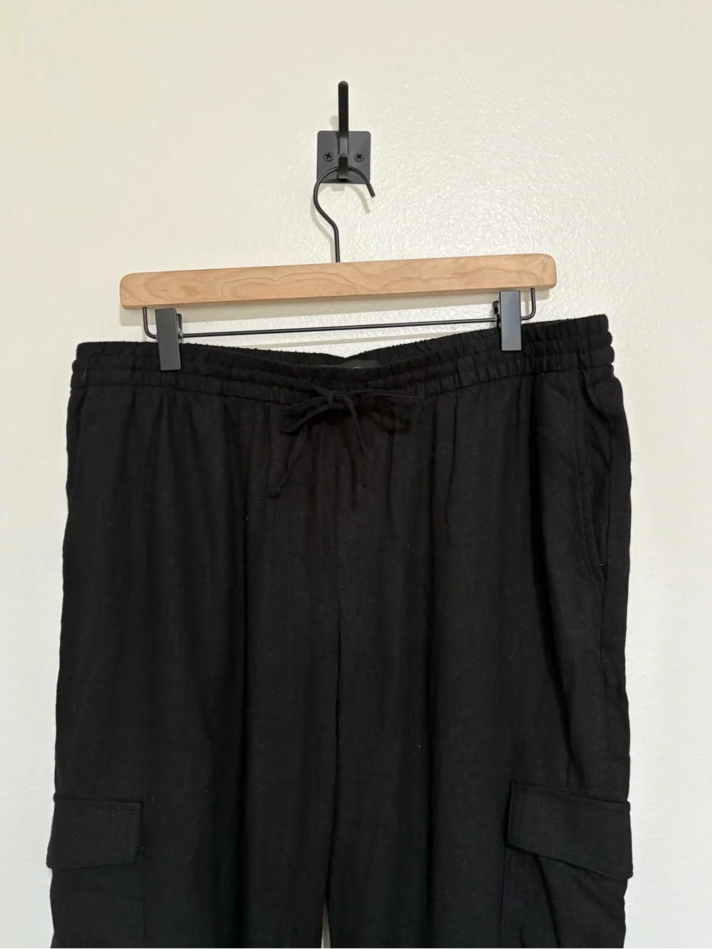 Banana Republic Linen Blend High Rise Pull-On Cargo Jogger Pant Black Large